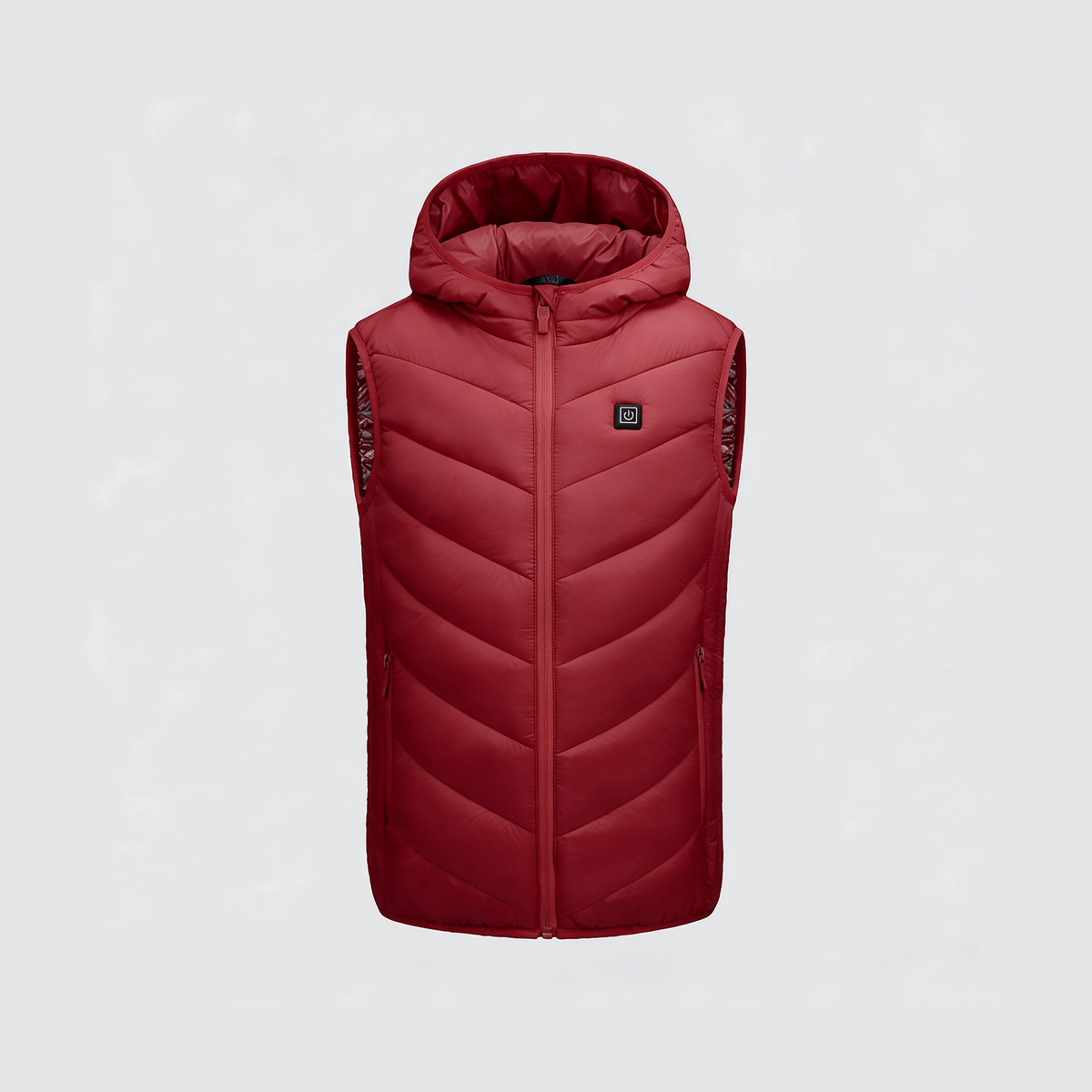 Verwarmde bodywarmer met capuchon rood