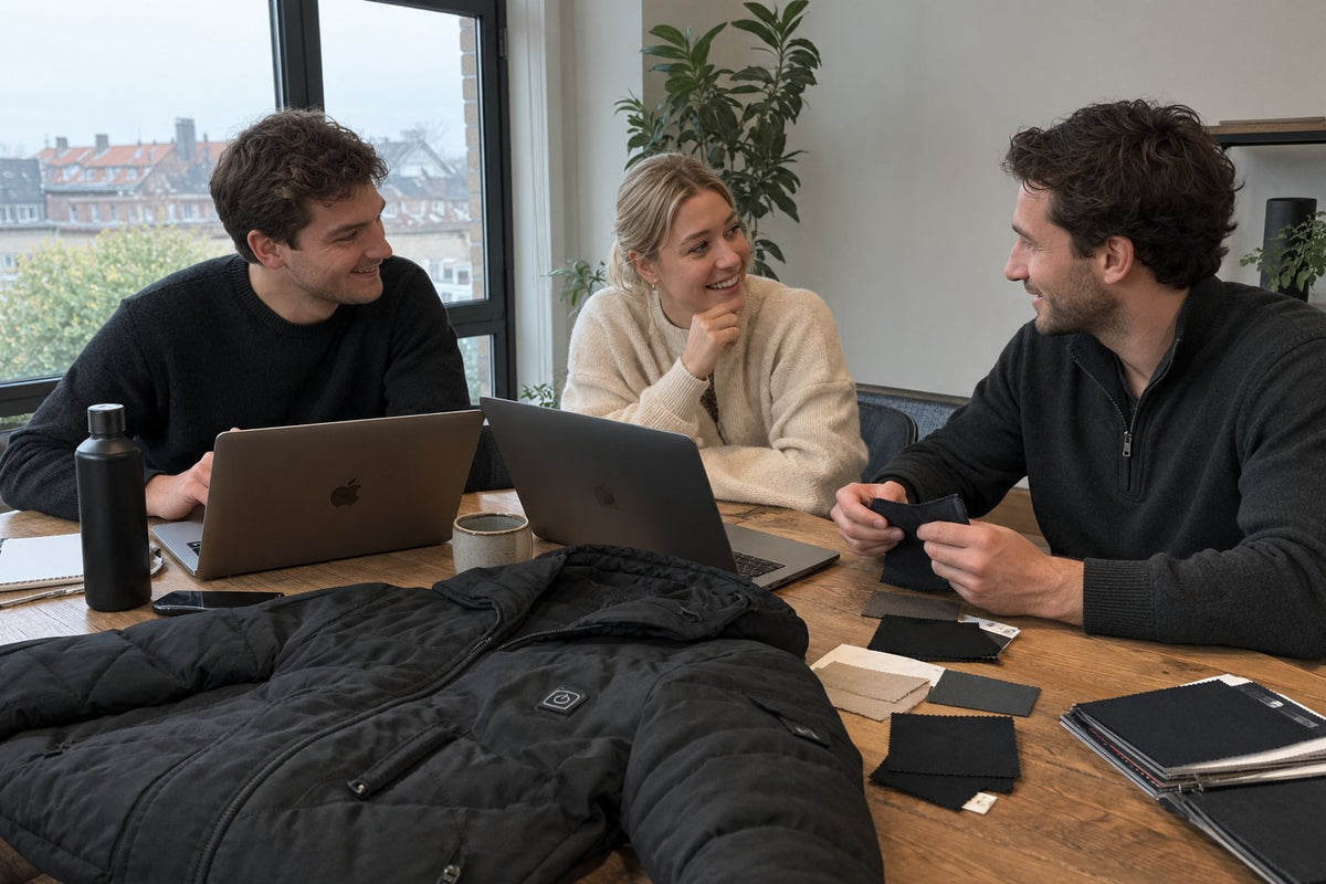 Het TERMVO-team aan tafel met laptops en stofstalen